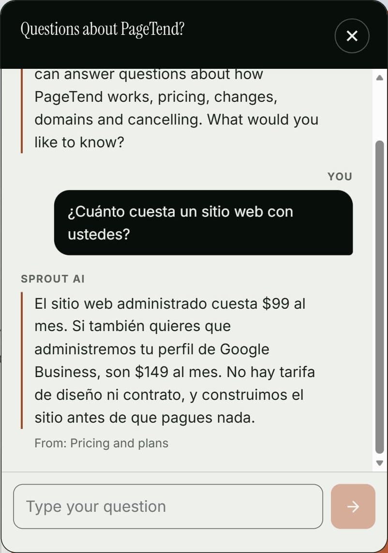 The chat assistant answering a question asked in Spanish, in Spanish