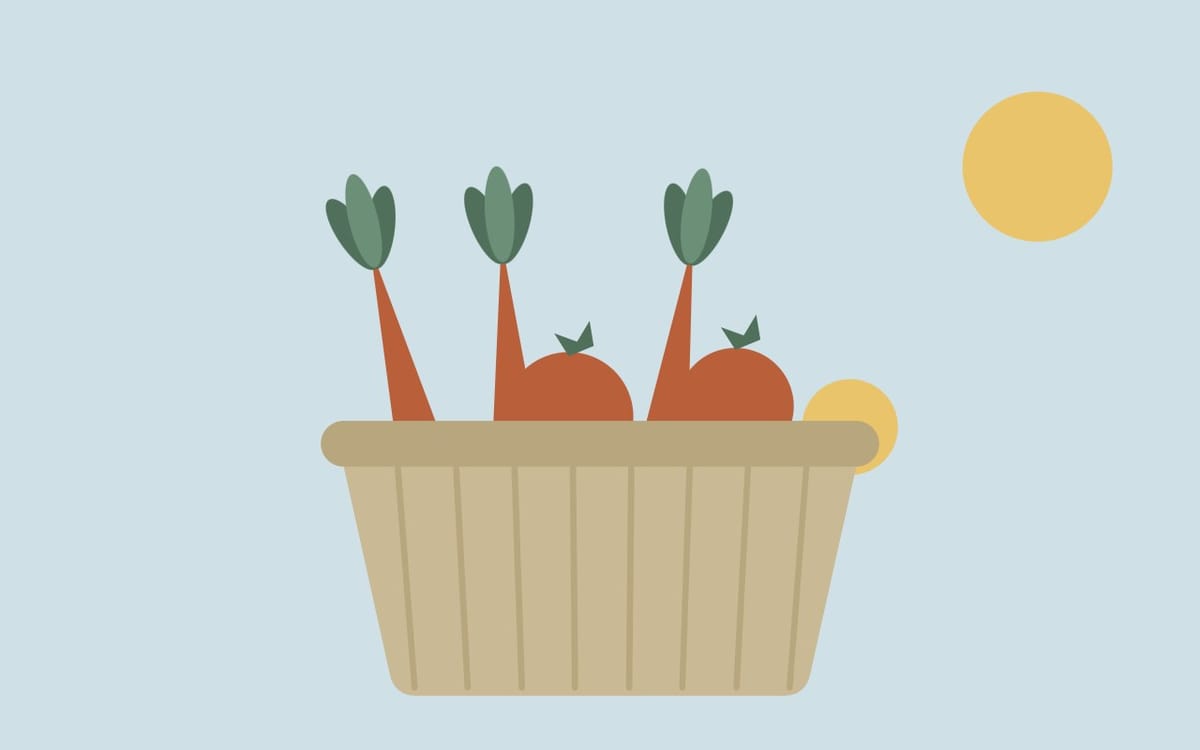 A flat illustration of a market stall with winter vegetables