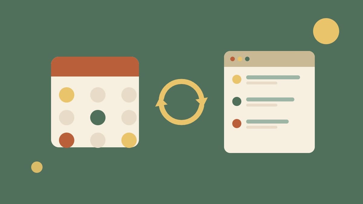 A flat illustration of two calendars linked by arrows