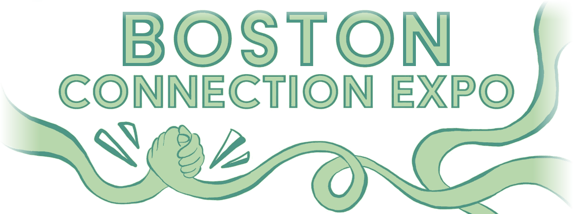 Boston Connection Expo logo: two hands clasped over a mint ribbon