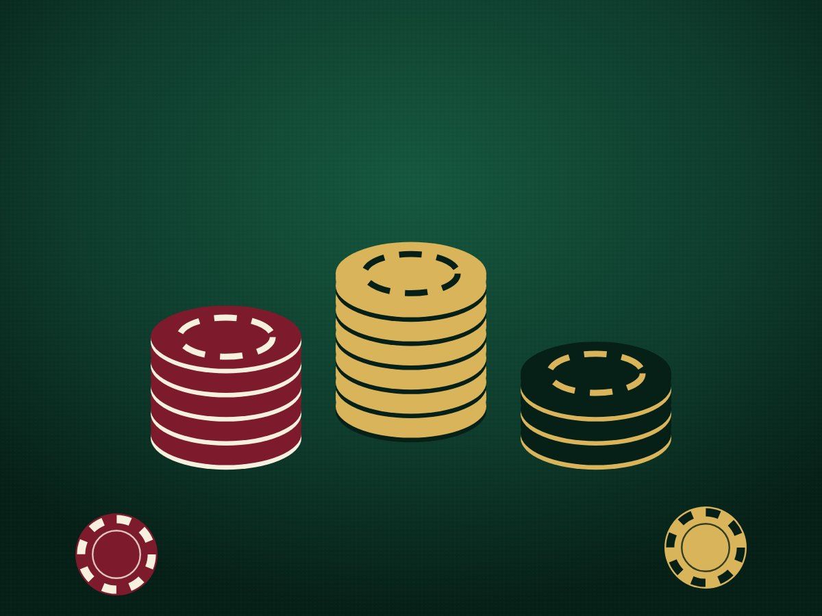 Drawing of three tall stacks of poker chips on green baize