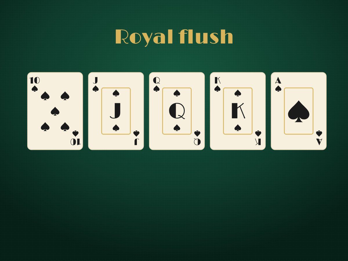 Drawing of a royal flush in spades laid out on the table