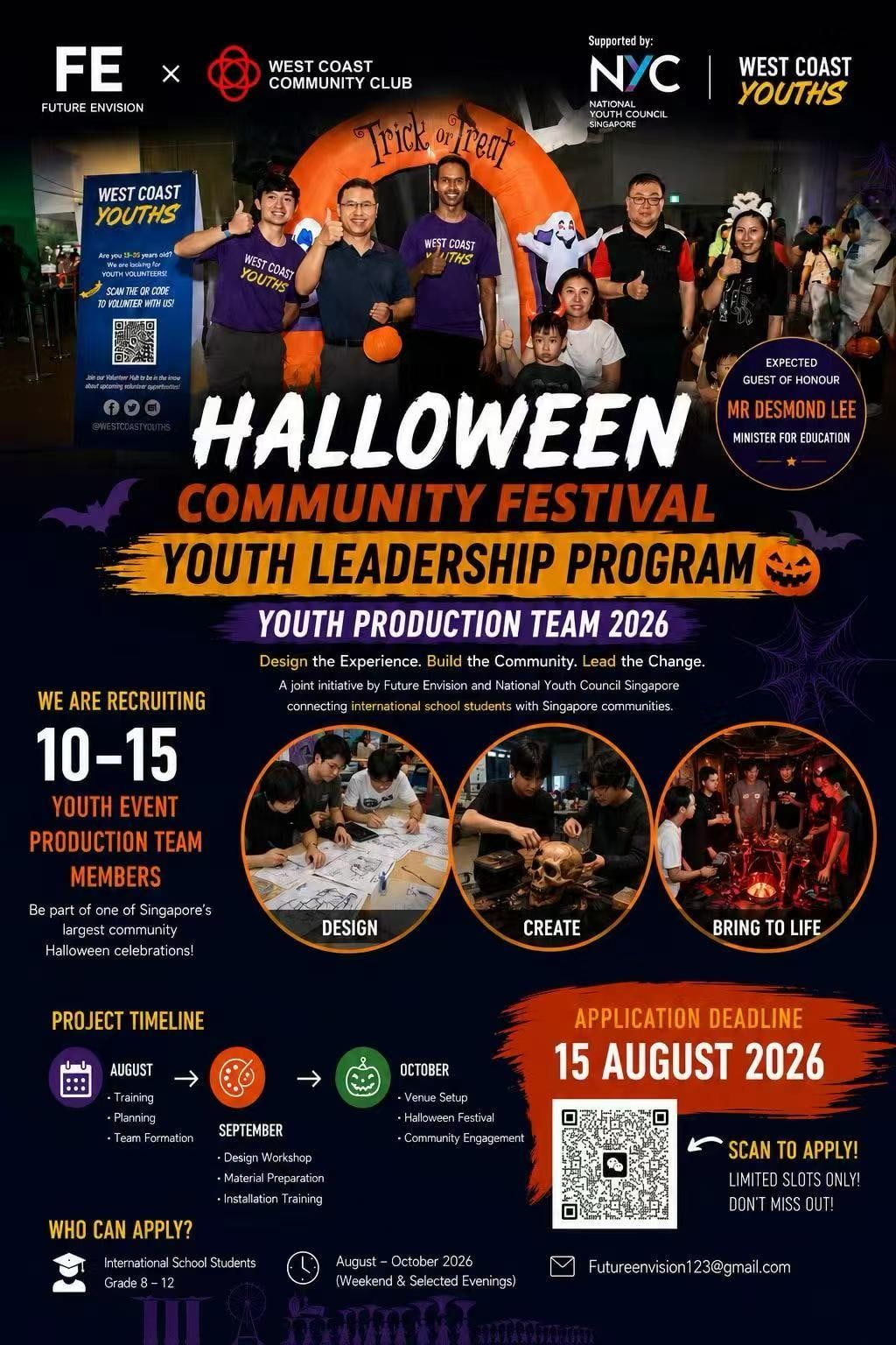 Poster recruiting the youth production team for the Halloween Community Festival 2026, run by Future Envision with West Coast Community Club