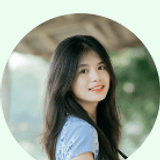 Portrait beside a student testimonial: a smiling student with long hair
