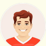 Portrait beside a student testimonial: an illustrated student in a red top