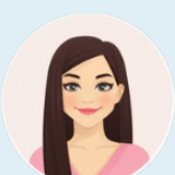 Portrait beside a student testimonial: an illustrated student with long dark hair