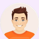 Portrait beside a student testimonial: an illustrated student in an orange top