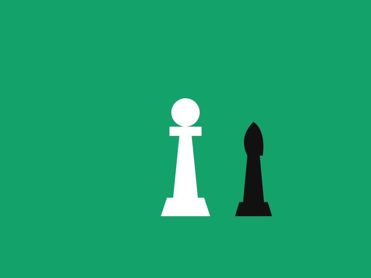 Drawing of a white king and a black bishop on green
