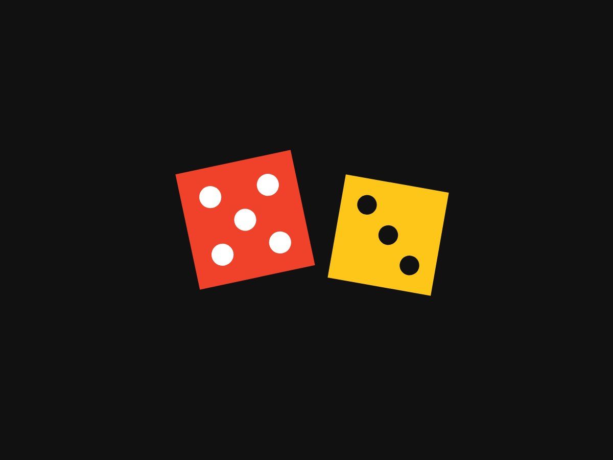 Drawing of a red die and a yellow die on black