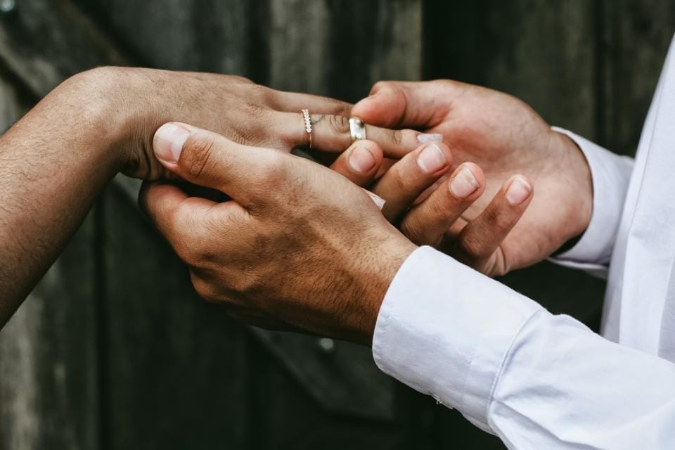 A ring slipped onto a hand