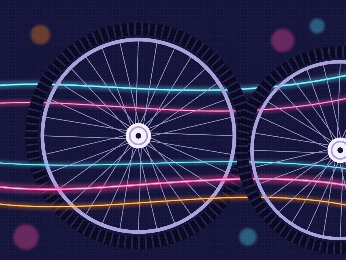 Bike wheels and spokes with streaks of light