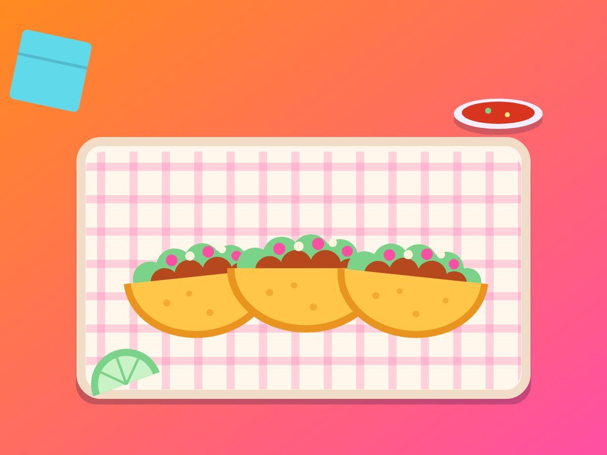 Three tacos on a paper tray