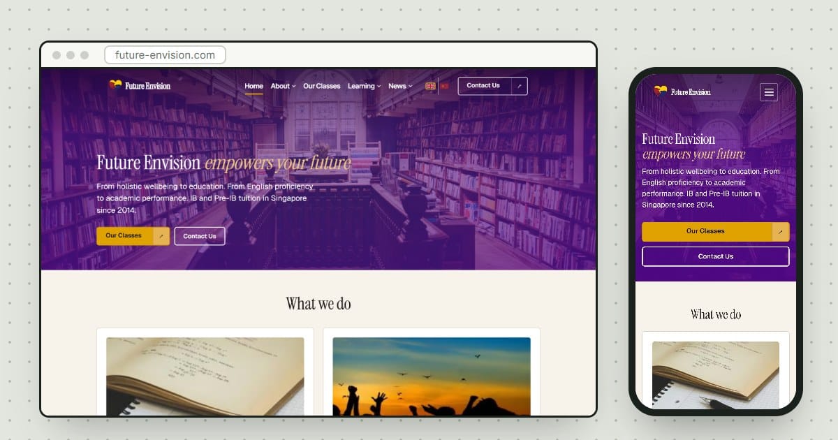 Future Envision's new home page on a laptop browser and a phone