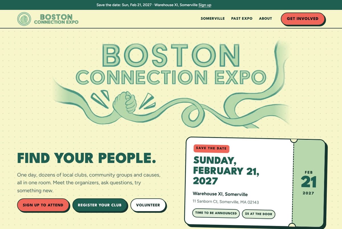 The Boston Connection Expo home page on a laptop