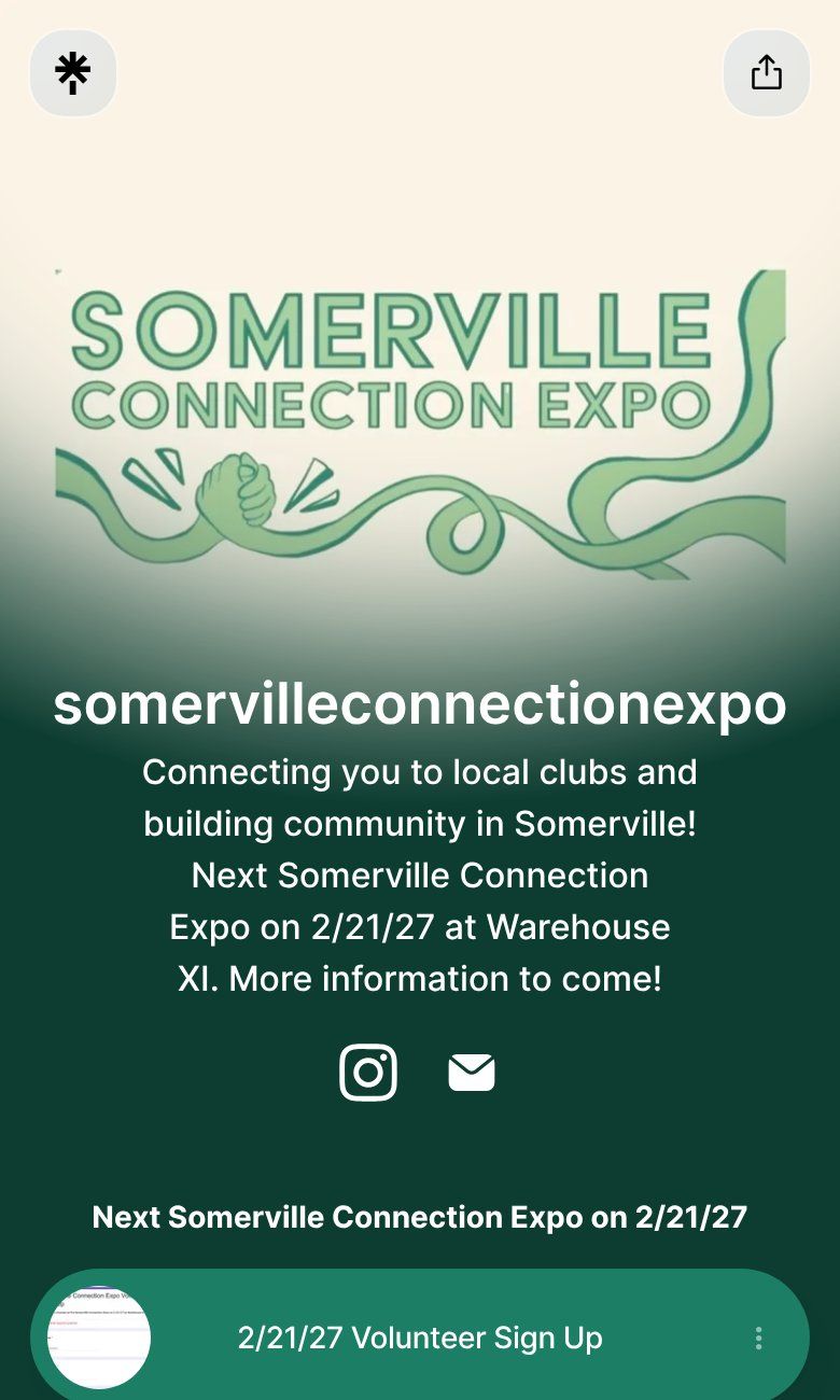 The Somerville Connection Expo Linktree on a phone