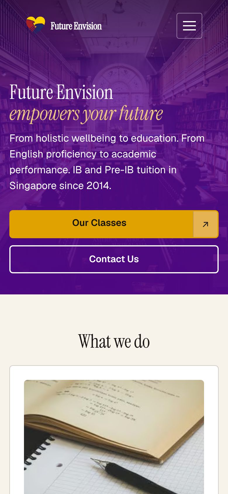 The Future Envision home page on a phone