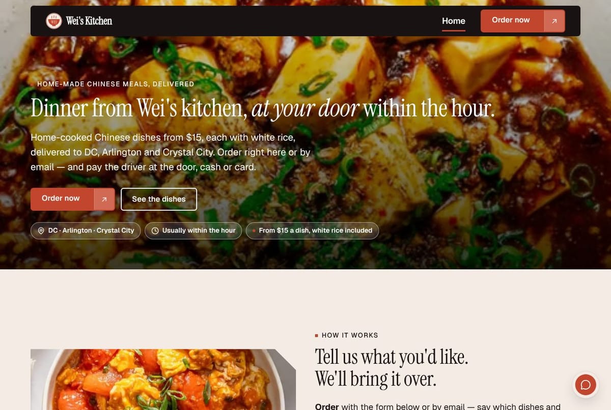 The Wei's Kitchen home page on a laptop