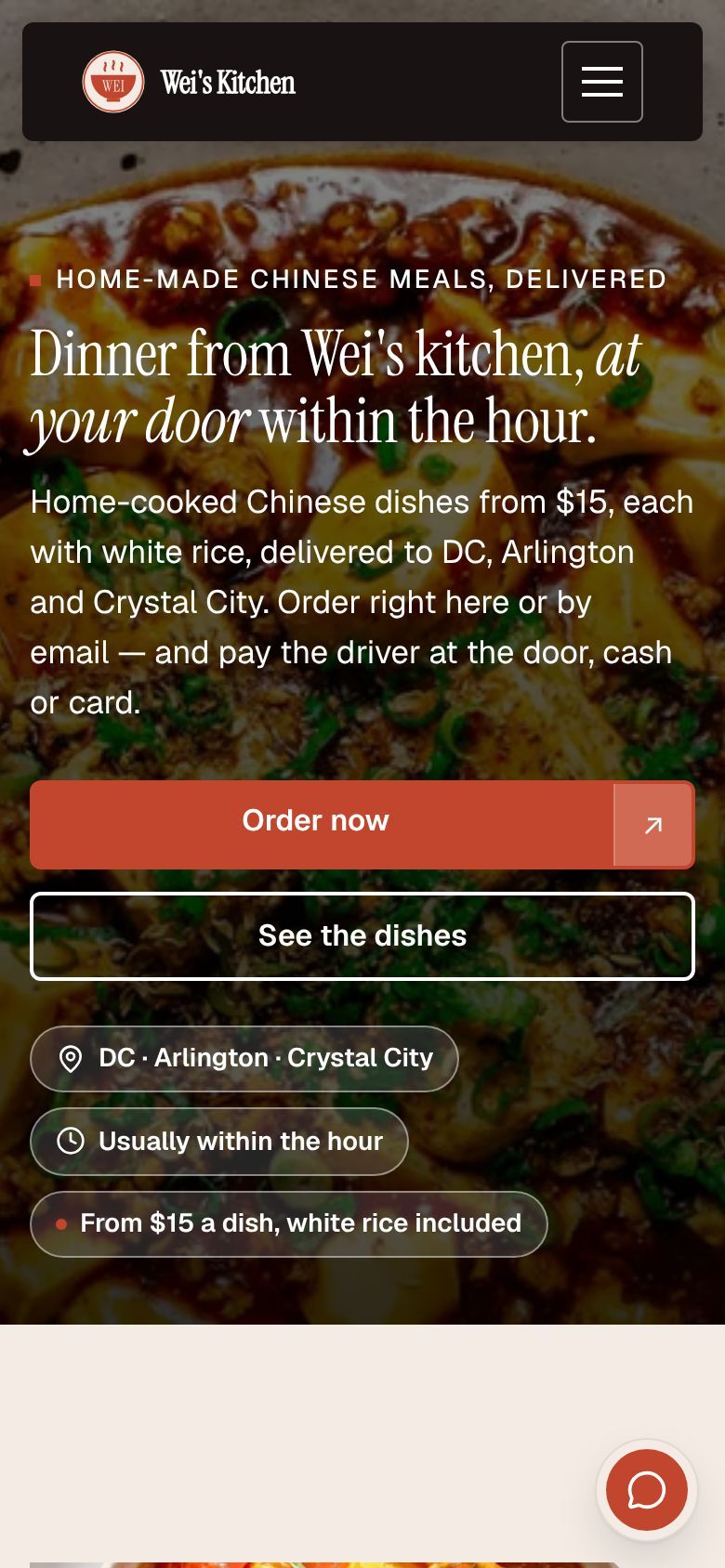 The Wei's Kitchen home page on a phone