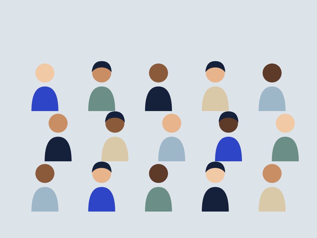 Drawing of an audience in rows of chairs