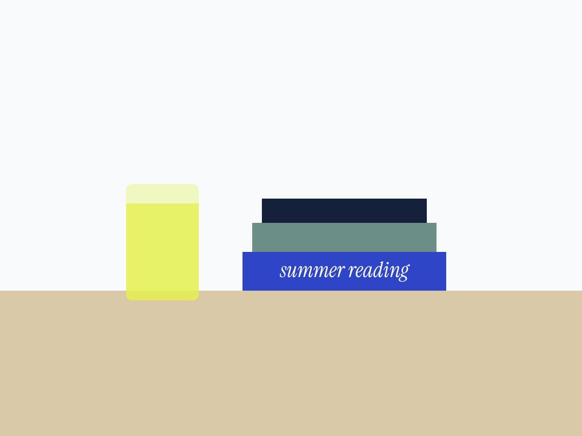 Drawing of a stack of books beside a glass of lemonade