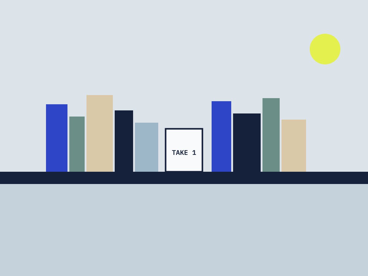 Drawing of a shelf of books with a Take 1 sign