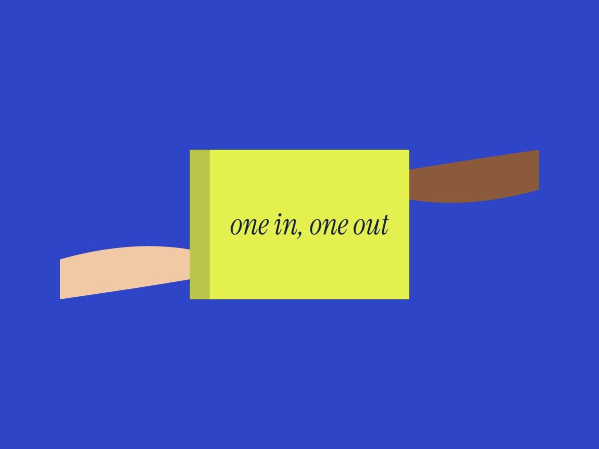 Drawing of two hands passing a yellow book