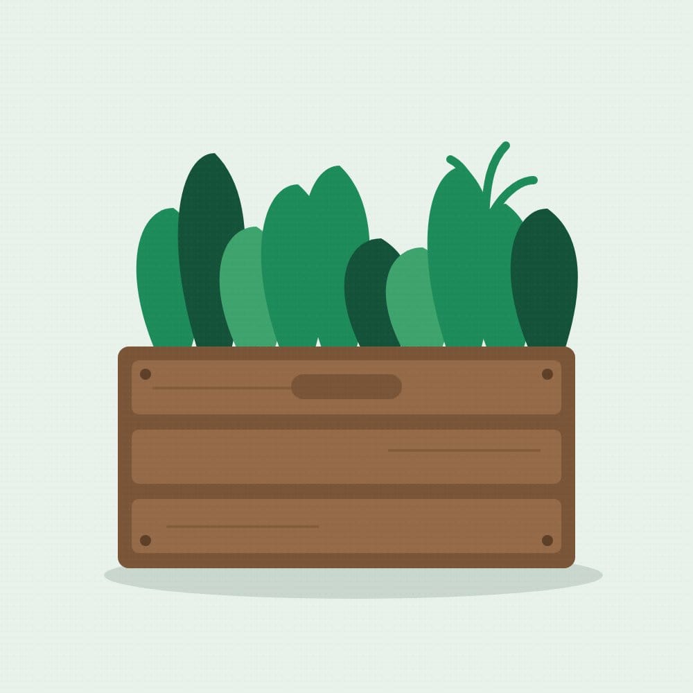 A wooden crate full of greens