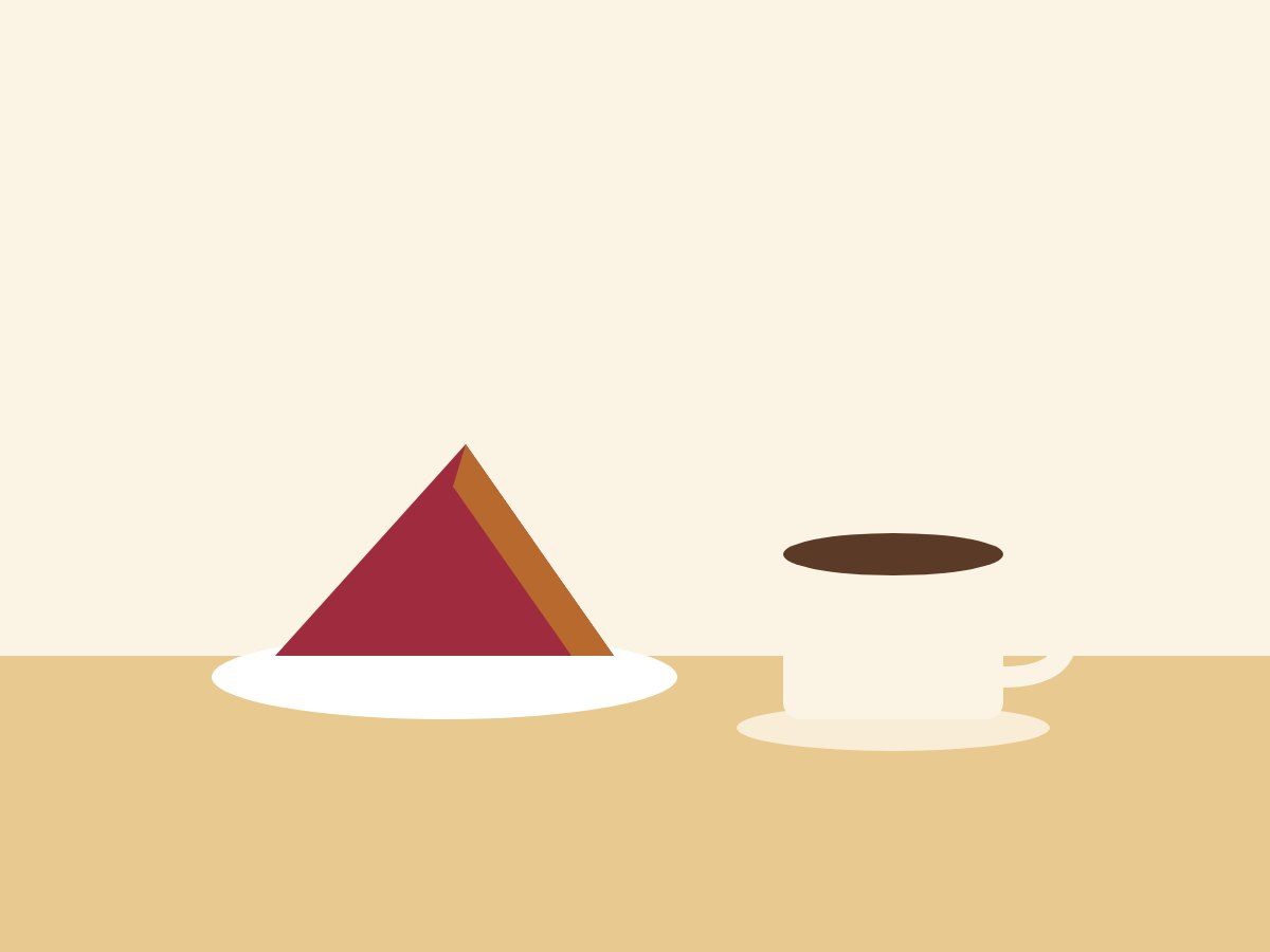 Drawing of a slice of pie beside a cup of coffee